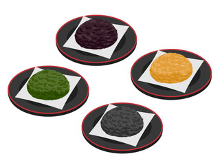 おはぎセットのイラスト / Ohagi Rice Cakes Set Illustration