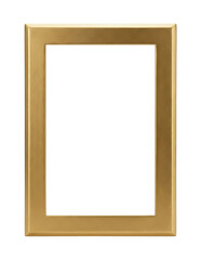 Obraz premium Textured rectangular gold frame with bevel features rough stippled metallic surface and simple geometric border for vintage style. Isolated on transparent background, png.