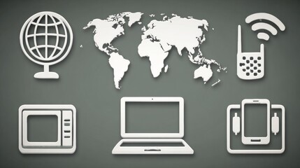 Global Communication Devices and Technology Icons.