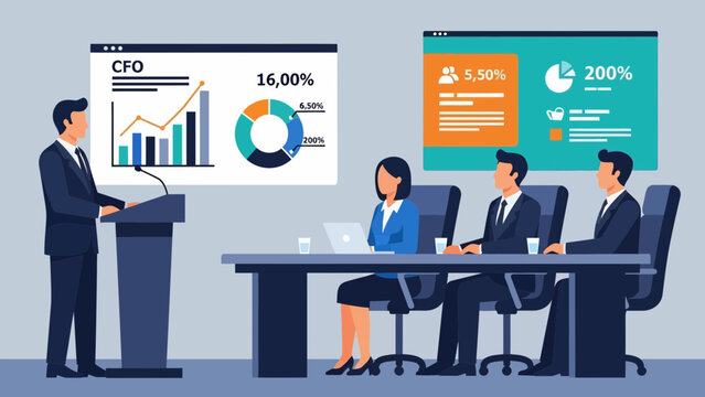 Businessman presenting financial data to colleagues in modern office setting