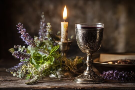 Havdala Blessing Essentials: Candle, Wine Cup, and Fragrant Herbs for Jewish Tradition After Shabbat