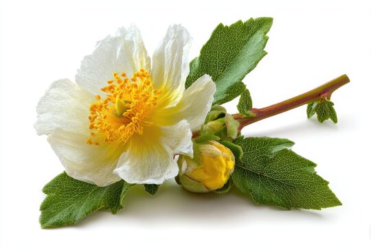 Labdanum: Isolated Flower and Leaves of Gum Rockrose, Celebrating Nature's Ornamental Beauty