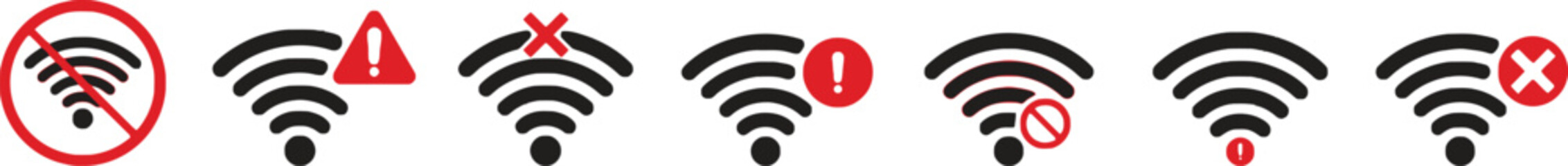 Set of wifi signal icons with different status