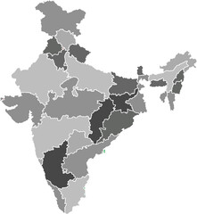 Obraz premium grey and black Vector Silhouette Map of India with Internal State Borders and Administrative Divisions