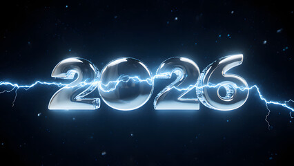 Futuristic Neons: Celebrating Year 2026 with Electric Numbers and Digital Effects