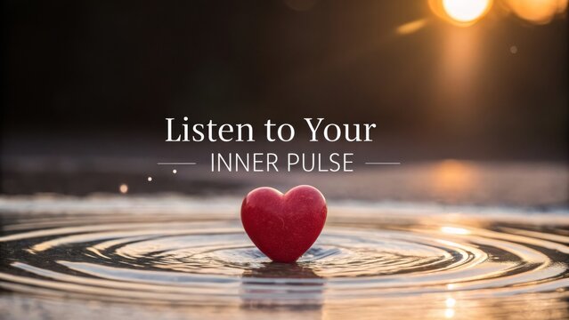 Red Heart Floating on Rippling Water