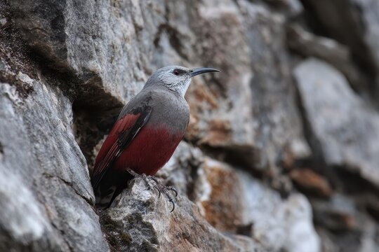 Wallcreeper: The Alpine Bird of Europe, Tichodroma Muraria, Perched on a Majestic Cliff