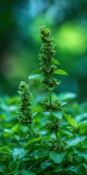 Closeup of Ocimum Americanum: Kattu Thulasi in Vibrant Greenery with Natural Backdrop