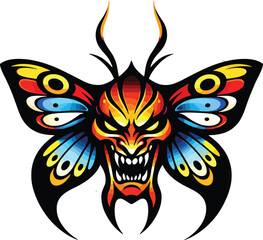 Fototapeta premium Fierce Demon Butterfly Mask Illustration with Colorful Tribal Wings