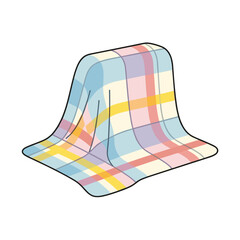 Colorful plaid blanket draped on flat surface in soft style  
