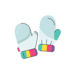 Colorful winter mittens with playful pattern on white background  