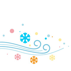 Winter-themed abstract illustration with colorful snowflakes and swirls  