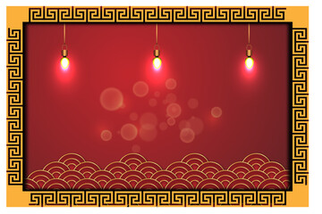 Chinese new year background with Chinese elements and lanterns. Vector illustration.