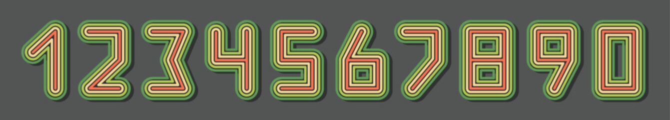 Numbers icons. Striped design elements. Retro style. Vector illustration for brochure, poster, cover, card, presentation, flyer or banner.