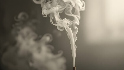 Close-up of incense smoke gently rising against a soft light background.
