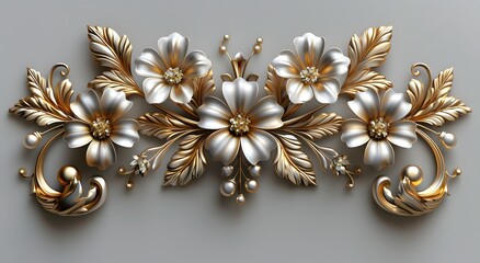 Silver and Gold Floral Ornament with Pearls and Gems Photo