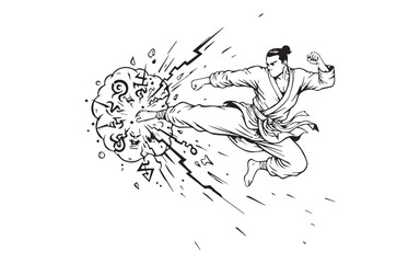 Obraz premium Martial arts master executing powerful kick with explosive effect
