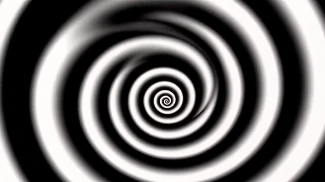 Black and white hypnotic spiral animation in 4K, featuring an abstract circular background with seamless looping motion.