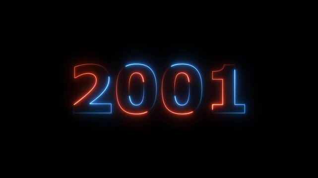 Glowing Blue, Red Neon Calendar 2001 Text Animation Futuristic 4K Visual Video.