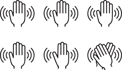 A set of hand icons with sound waves emitting