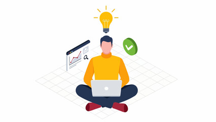 Young professional brainstorming ideas on laptop with innovative solutions