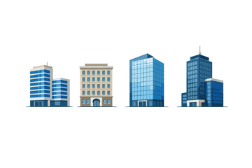 Obraz premium Collection of diverse modern and classic office buildings on a white background