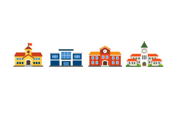Collection of diverse educational building illustrations on a white background