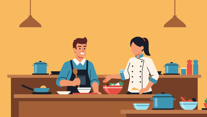 Chefs preparing a meal together in a professional kitchen environment