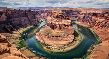 Dramatic aerial view of Horseshoe Bend with Colorado River, Arizona.
