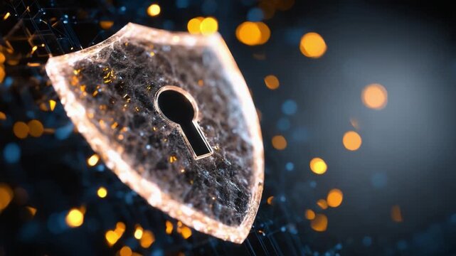 A Digital Shield Representing Cybersecurity and Protection, Showcasing Keyhole Feature Symbolizing Access Control in a Contemporary and Abstract Design