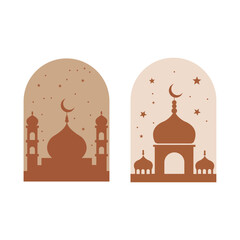 Oriental style Islamic ramadan kareem and eid mubarak windows and arches
