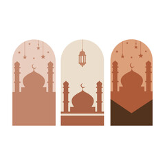 Oriental style Islamic ramadan kareem and eid mubarak windows and arches