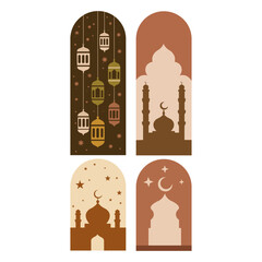 Oriental style Islamic ramadan kareem and eid mubarak windows and arches