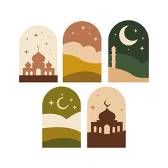 Oriental style Islamic ramadan kareem and eid mubarak windows and arches