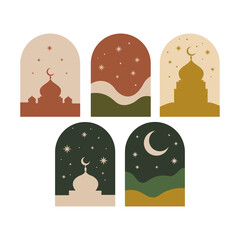 Oriental style Islamic ramadan kareem and eid mubarak windows and arches