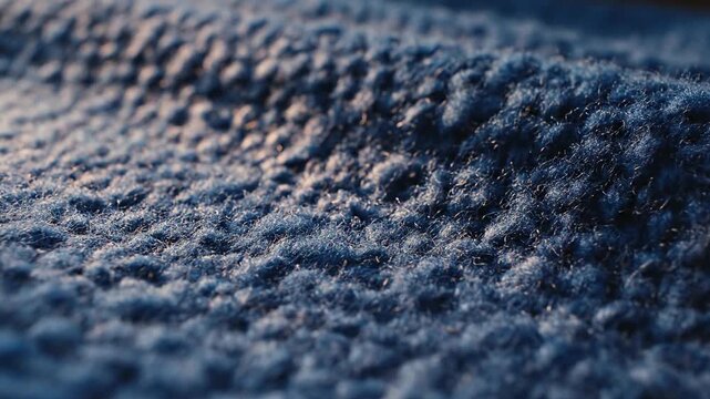 Texture of the Fabric: A close-up shot showcases the intricate texture of a soft, blue fabric, revealing the subtle details and tactile quality of the material.
