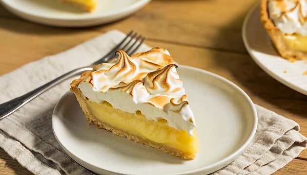 Meringue pie slice dessert sweetness citrus curd pastry delicious fork baked goods treat treat dessert time.