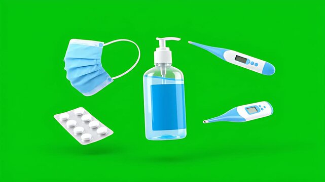 3D Flu Prevention Objects Floating Animation