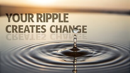 Water drop creating ripples on surface with text
