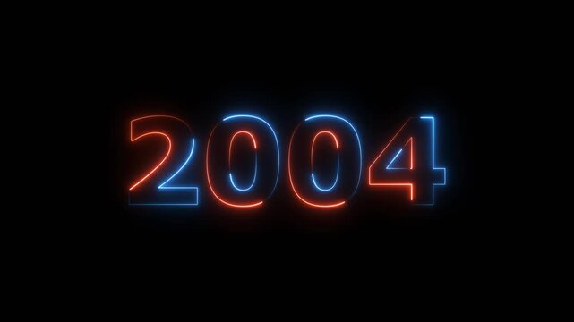 Glowing Blue, Red Neon Calendar 2004 Text Animation Futuristic 4K Visual Video.