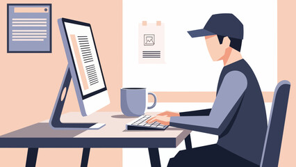 Freelancer working on computer in modern home office space