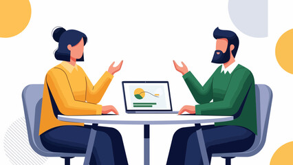 Business colleagues discussing data on laptop in meeting