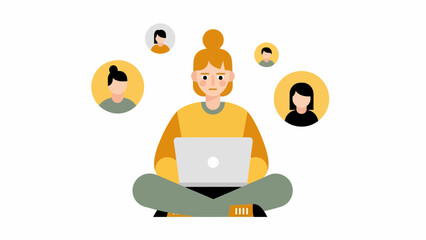 Woman working remotely with virtual team on laptop in casual setting