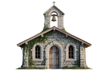 Rustic Stone Chapel with Bell Tower, Transparency Isolated background