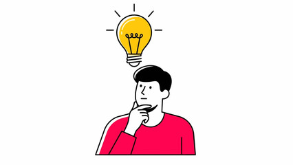 Man with thoughtful expression having creative idea with lightbulb