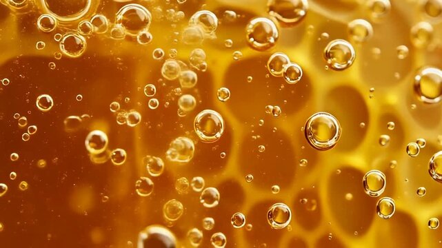 Closeup of golden honey with numerous bubbles creating a mesmerizing and sweet liquid texture. 4K Abstract Background Animation Video