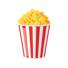 A full bucket of popcorn with red and white stripes