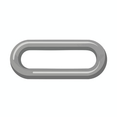 An oval-shaped, metallic gray chain link with subtle shading on a white background