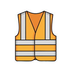Flat illustration of a safety vest, with reflective strips and black outlines