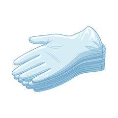 Stack of light blue cartoonish gloves, palm up. A medical supply depiction